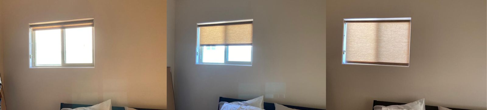 Contemporary Berkeley bedroom featuring a neatly installed roller shade for windows, blending comfort and modern design.